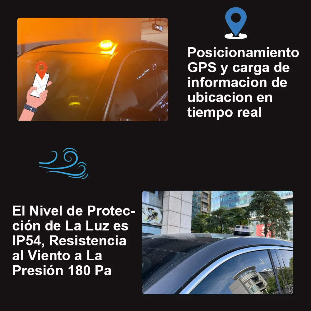 Feu de détresse automobile homologué DGT V16 avec connectivité DGT 3.0 et balise d'authentification par géolocalisation, valable jusqu'en 2038