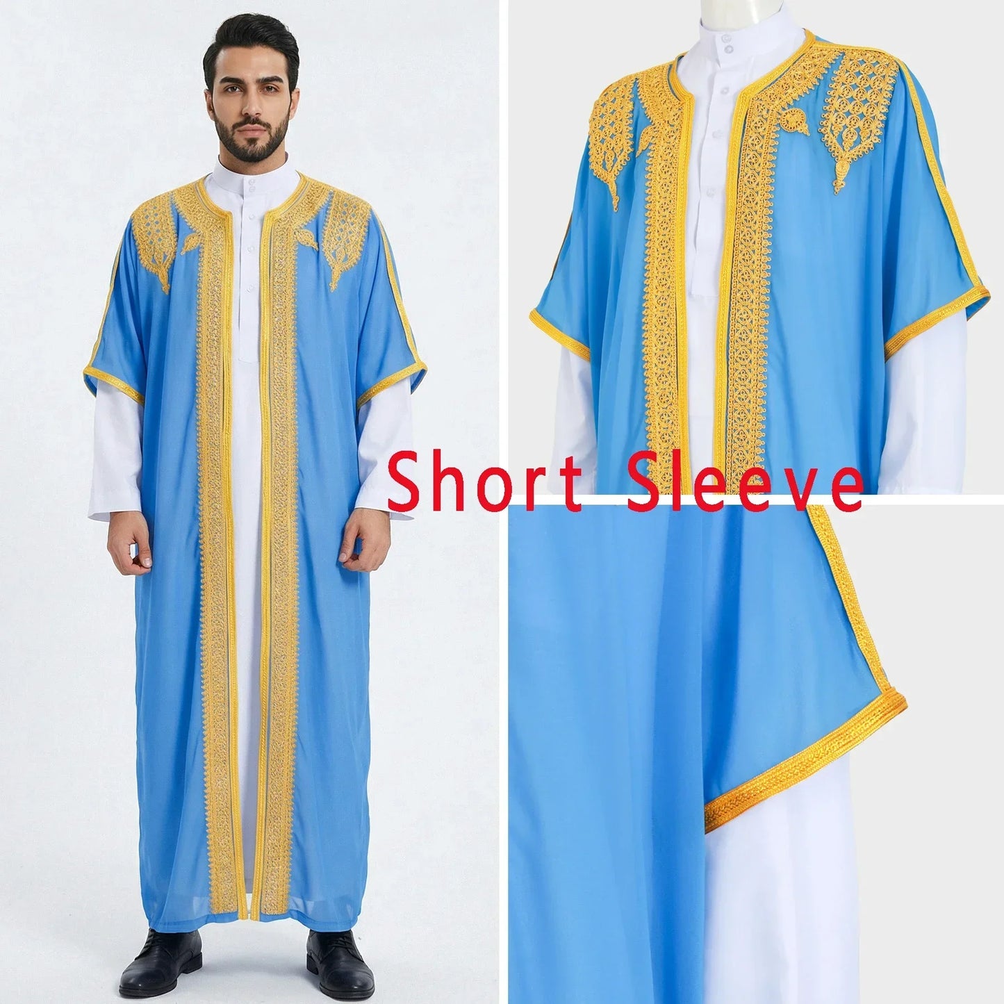 Robe traditionnelle arabe pour hommes, Robe brodée Thobe, ethnique du moyen-orient, Jubba Thobes Eid Djellaba, Kimono Abaya Thoub Dishdasha