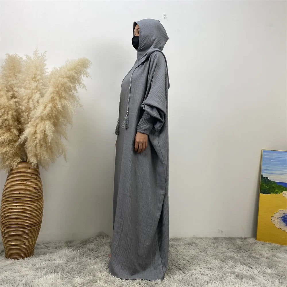 Femmes 12 couleurs Abayas musulman Ramadan vêtements de prière avec capuche Jalaba solide décontracté manches chauve-souris Robe arabe Eid Djellab