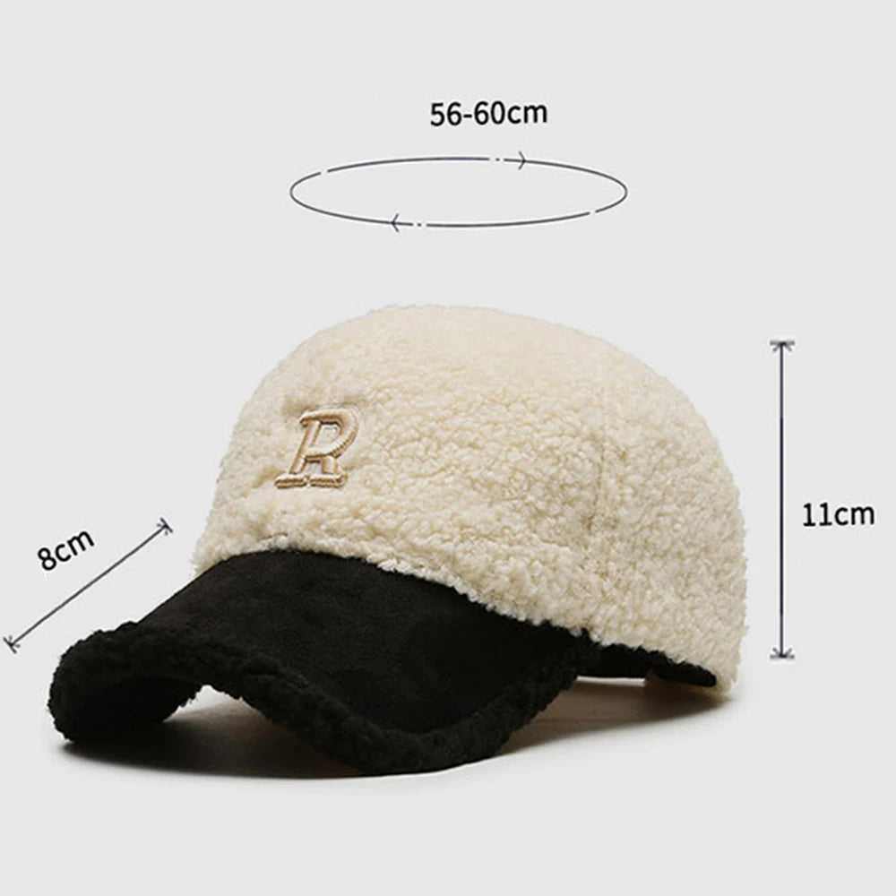 Trendy White and Brown Winter Baseball Caps for Men, Lambswool Luxury Hats for Women, Outdoor Windproof Golf Hat, Men's Cap