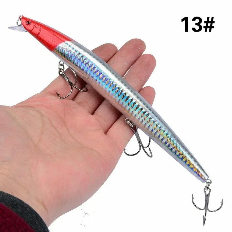 Leurre de pêche au vairon en plastique, appât Éldur, manivelle laser, gros faux poissons, appâts de pêche en mer, 16 couleurs, 18cm, 24g