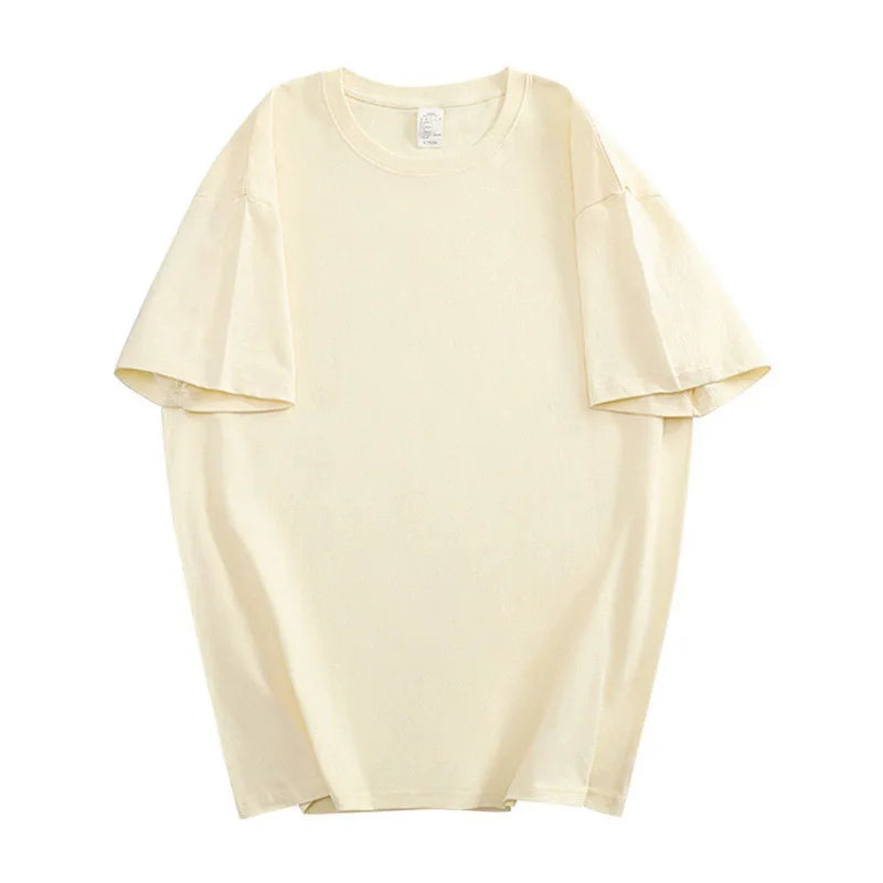 100% Cotton Five Half Sleeve Men Women Summer Loose Short Sleeve Casual T-Shirt Basic Round Neck Solid Color Tops
