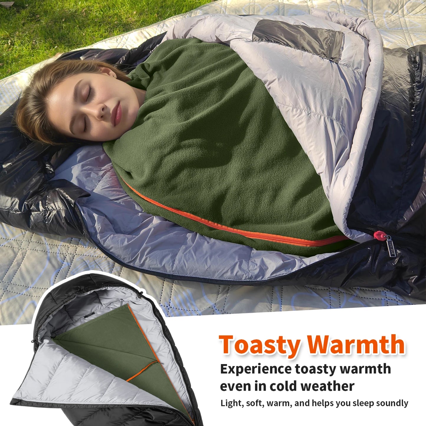 MAPLEAF Doublure de sac de couchage en polaire légère pour l'hiver, drap de sac de couchage, drap de voyage et de camping, doublure de couverture de camping