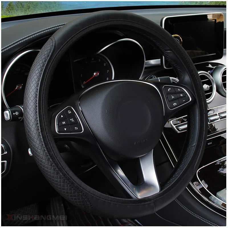 Funda de volante universal para automóvil, 37/38cm, antideslizante, de cuero grabado en relieve, estilo de coche