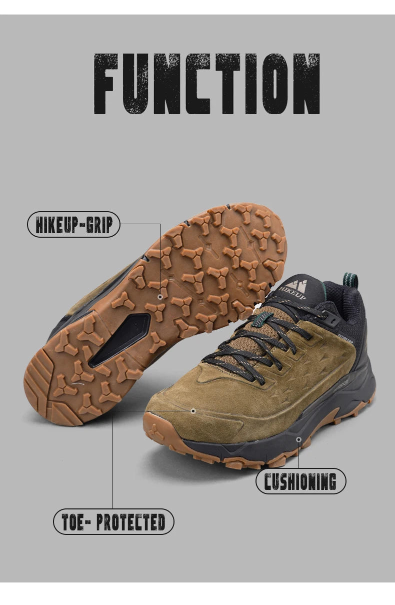 HIKEUP chaussures de randonnée pour hommes Sports de plein air Camping chasse marche chaussure daim cuir véritable respirant Sneaker antidérapant