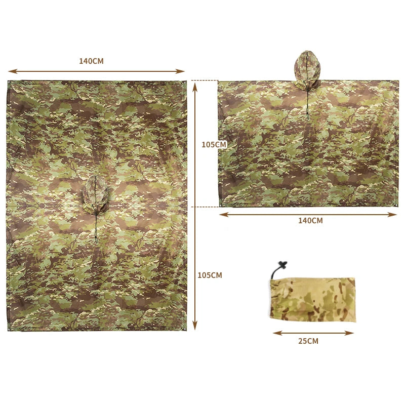 Poncho de Camouflage respirant pour l'extérieur, imperméable tactique de Jungle, observation des oiseaux, randonnée, chasse, combinaison Ghillie, équipement de pluie de voyage