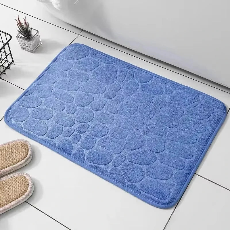 Memory foam embossed velvet rug, 1 piece, non-slip, for bathroom, living room, cobblestone floor mat, home furnishings