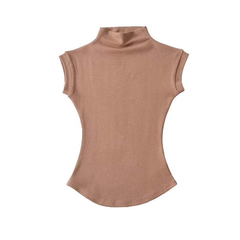 T-Shirt Col Roulé Sans Manches Femme — Coupe Ajustée Streetwear Été