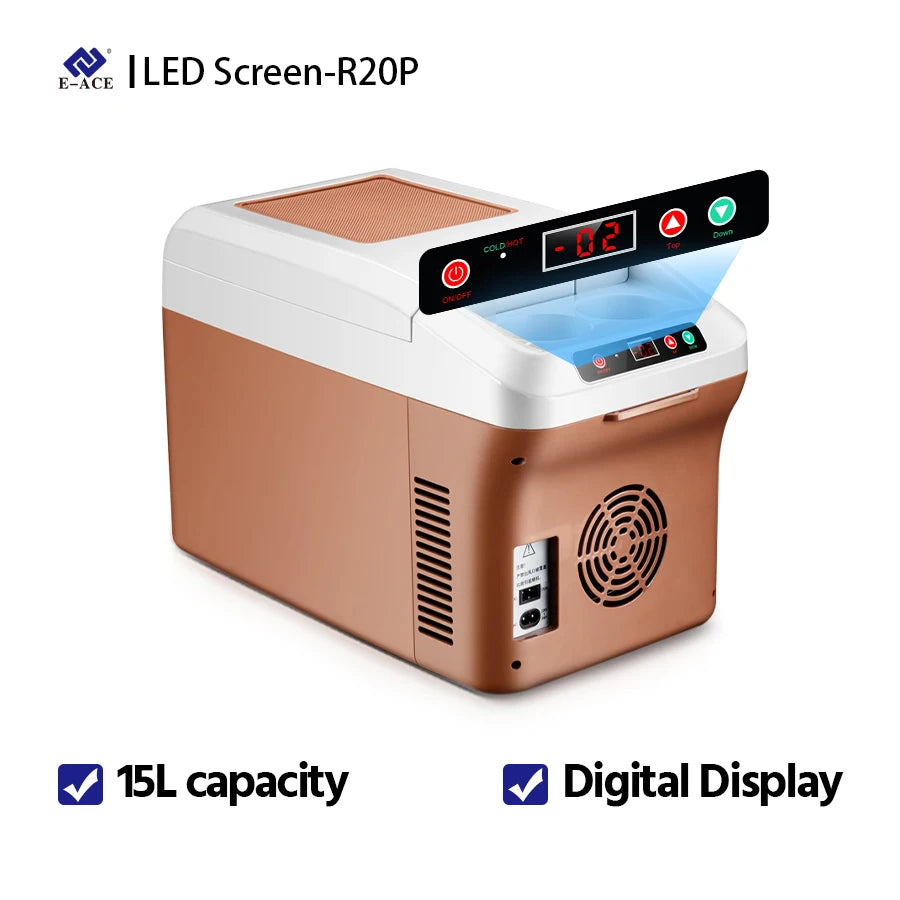 Mini réfrigérateur portable 15L — écran LED, super refroidissement, voiture, maison, camping