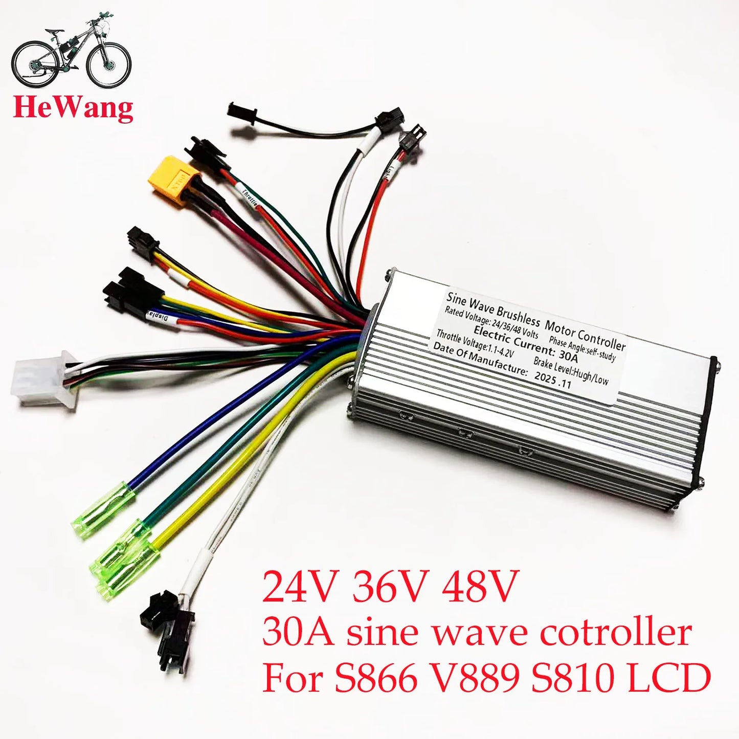 Controlador de motor sin escobillas de onda sinusoidal de 24V/36V/48V, 3 modos, 500W 750W 1000W 30A para S866 V889 S966 No. Medidor LCD de 2 protocolos para bicicletas eléctricas