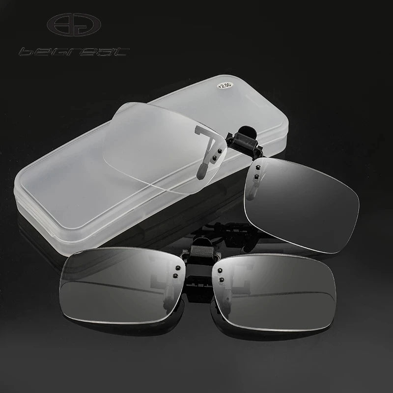 Lunettes de lecture portables avec clips — lentille rabattable, loupe, sans bords, hommes et femmes presbytes