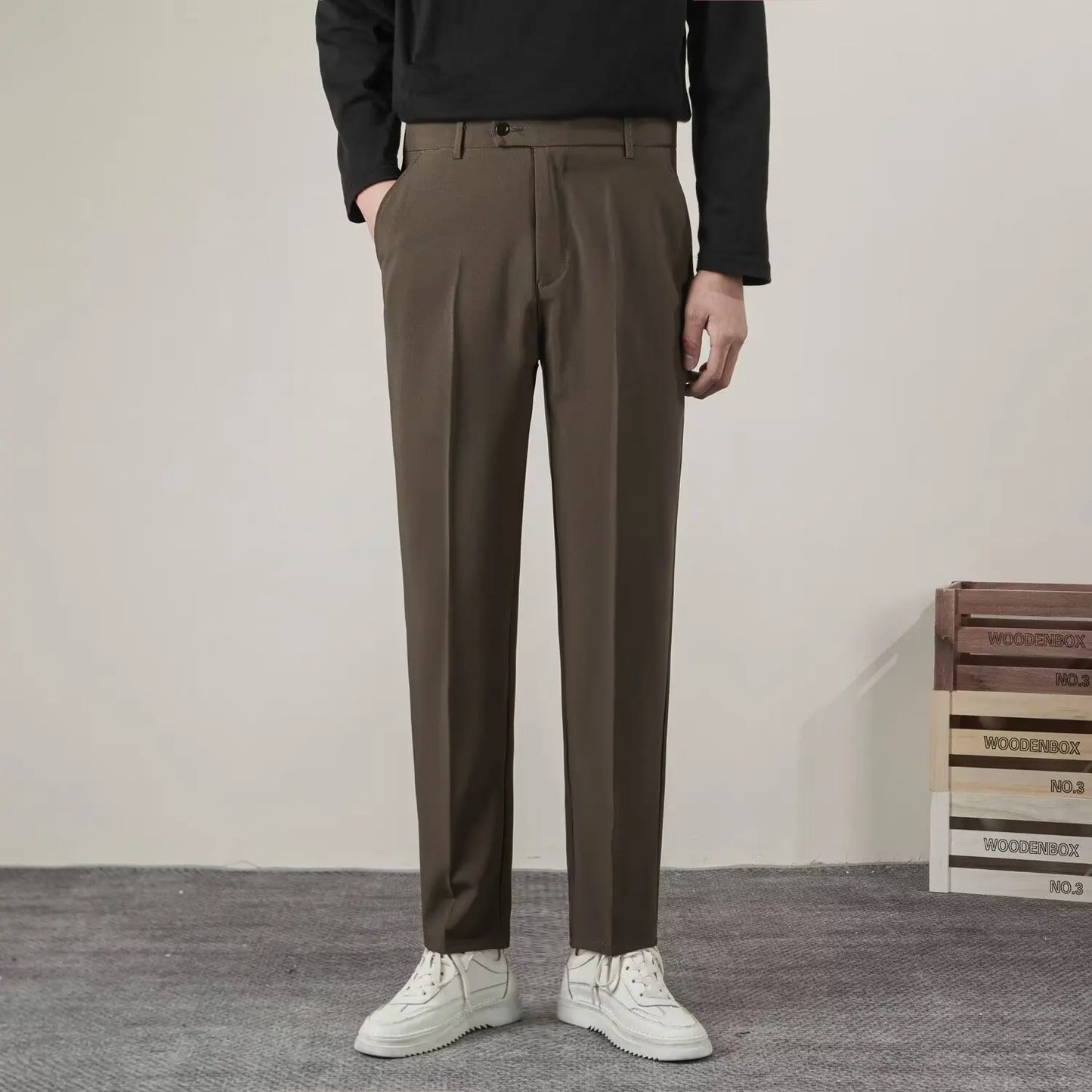 Pantalones de verano informales para hombre, ropa de marca, corte ajustado, estilo clásico