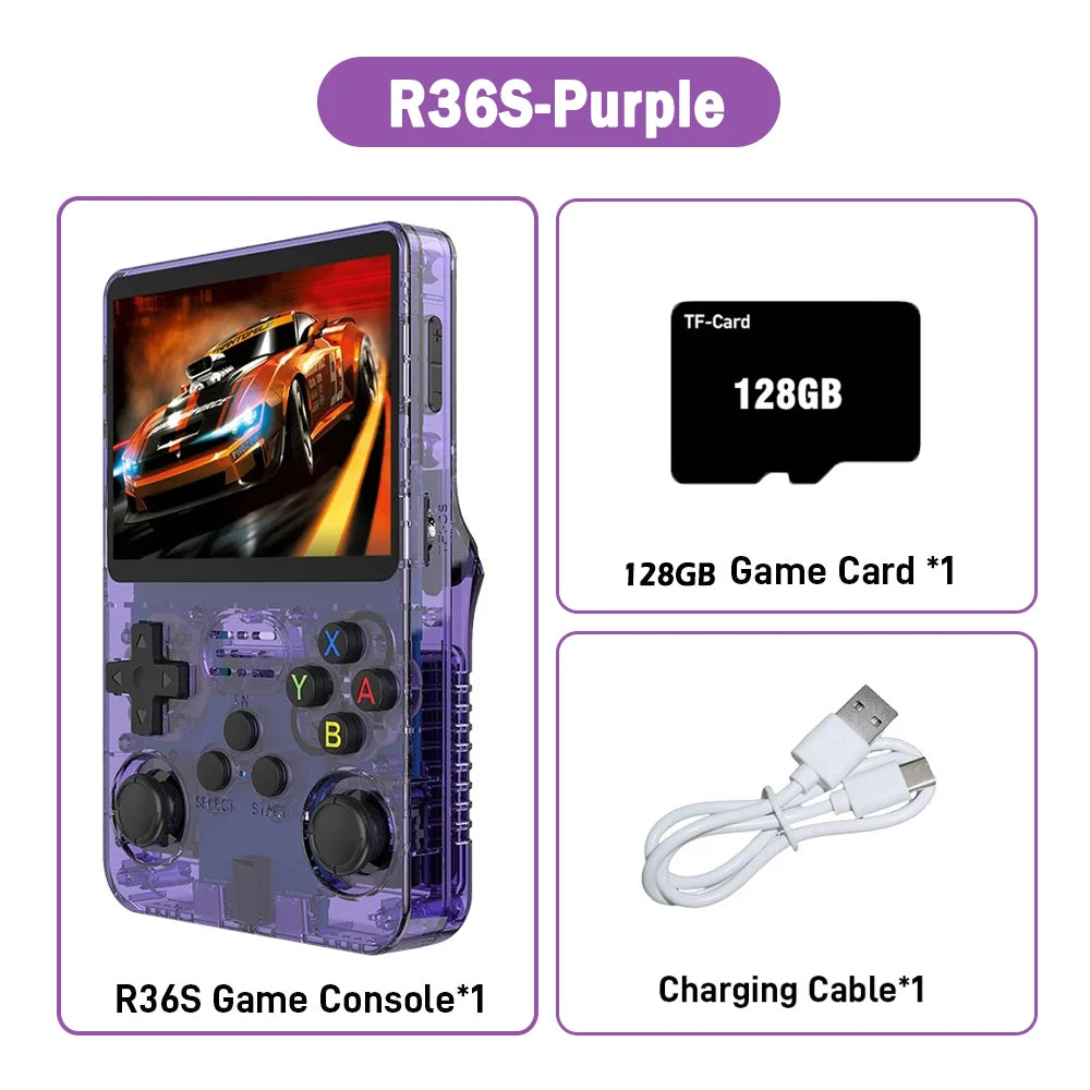 R36S ARKOS Consola de videojuegos portátil retro de 3,5 pulgadas IPS con múltiples colores disponibles, pantalla de reproductor portátil, 64GB de juegos