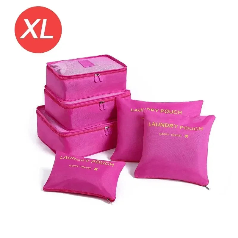 Organizador de viaje de gran tamaño, 6 piezas, maleta portátil, ropa, zapatos, neceser de maquillaje, organizador de equipaje, bolsa de almacenamiento de viaje