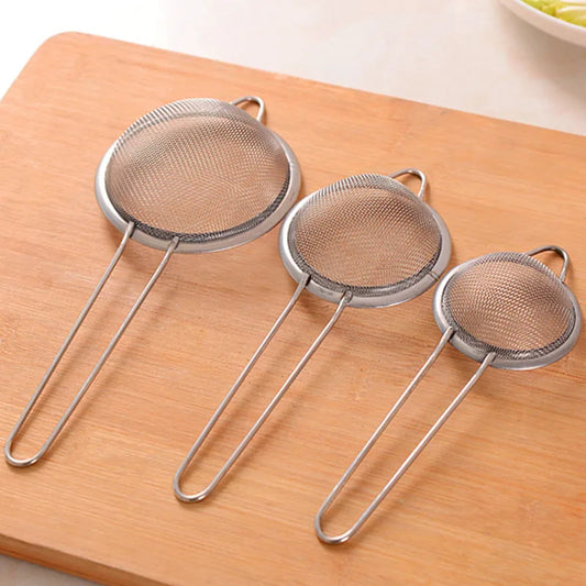 Stainless Steel Fine Mesh Strainer, with Sturdy Handle and Hook, Sieve for Soy Milk Juice, 3-Piece Kitchen Tools