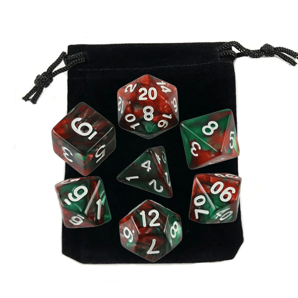 Dados poliédricos con bolsa, juego de mesa, desayunos, DnD, d4,d6,d8,d10,d %,d12,d20, 7 piezas