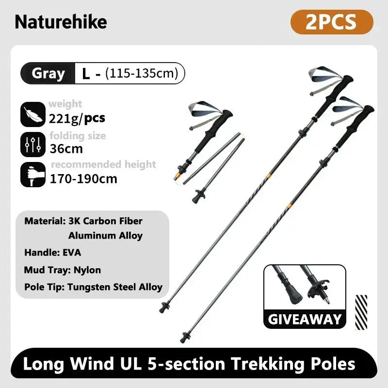 Naturehike – bâtons d'escalade ultralégers, pliables, pour l'extérieur, en Fiber de carbone, à verrouillage rapide