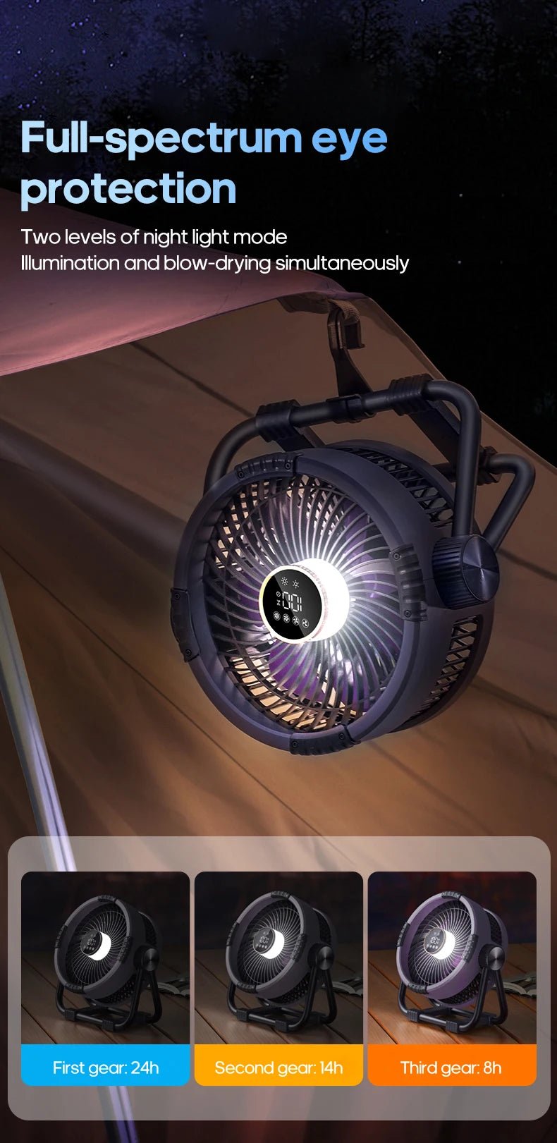Ventilateur de Camping en plein air Portable 6 en 1, 20000mAh, Rechargeable, sans fil, ventilateur de plafond pour tente, réglage à 4 vitesses, éclairage LED, batterie externe