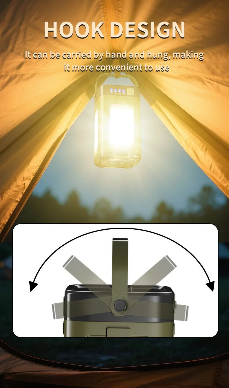 Lanterne de camping pliable multifonctionnelle à 4 feuilles, rechargeable par énergie solaire, grande capacité, lumière d'urgence portable pour l'extérieur