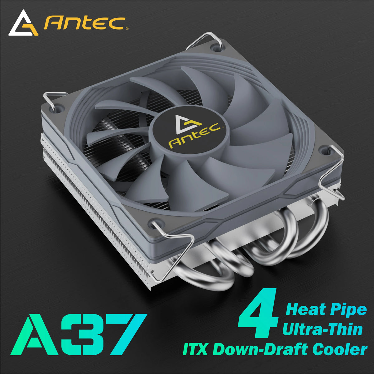 Antec A37 37mm ITX refroidisseur de processeur à profil bas 92mm ventilateur PWM 130W-TDP pour Intel/AMD 12.8 W/m.K pâte, Compatible I5-12400F/Ryzen-7500F