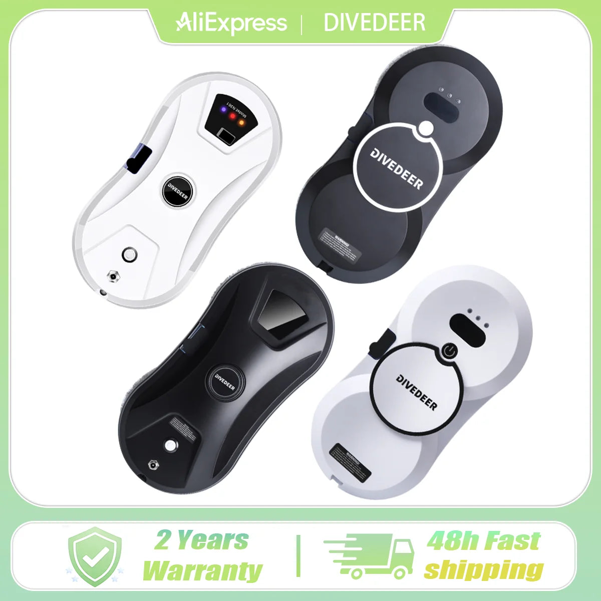 DIVEDEER Smart Home Cleaning Robot with Automatic Water Spray Function, Anti-Fall Magnetic Glass Cleaning Machine