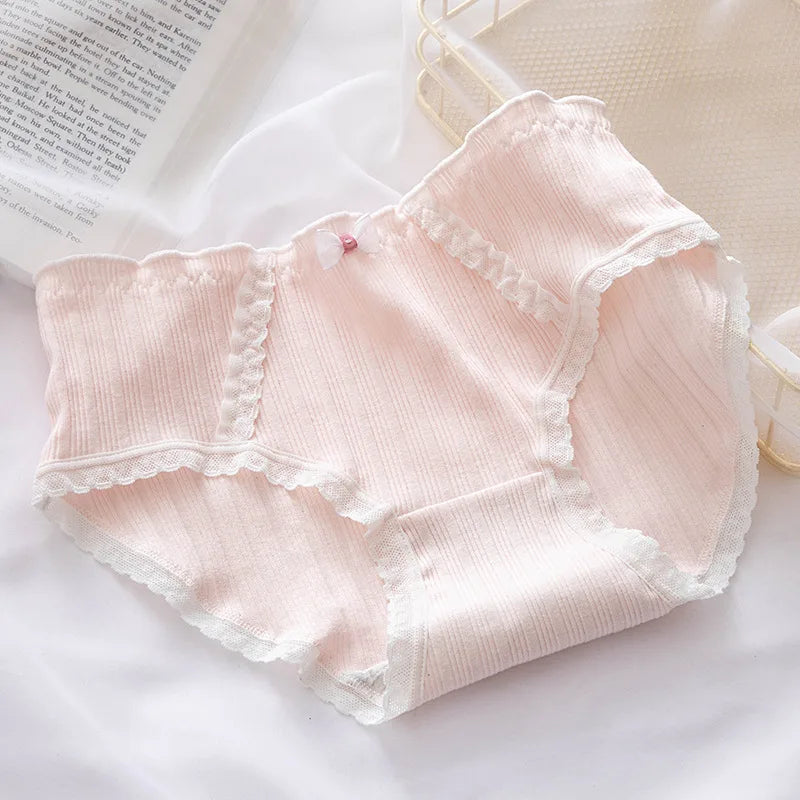 Culottes Coton Doux Nœud Dentelle Femme — Lot de 5 Pièces