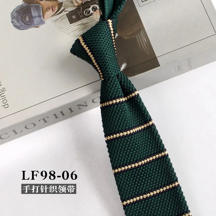 Cravates tricotées rayées pour hommes, rétro étroit, Style coréen, chemises décontractées, accessoires, costume, cravate