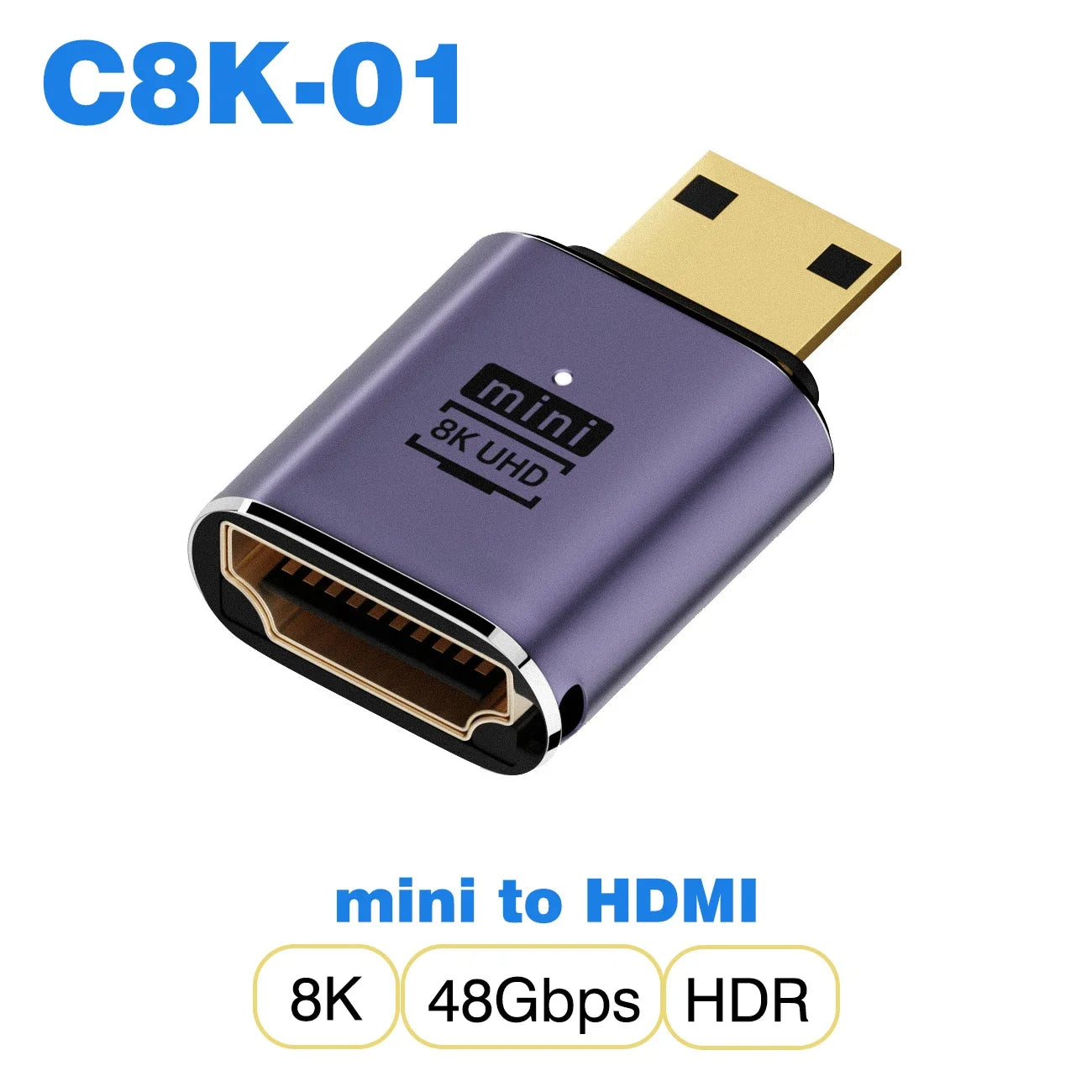 Convertisseur mini micro HDMI vers HDMI 2.1 — 48Gbps, 8K60Hz, 4K120Hz, projecteur, HDTV