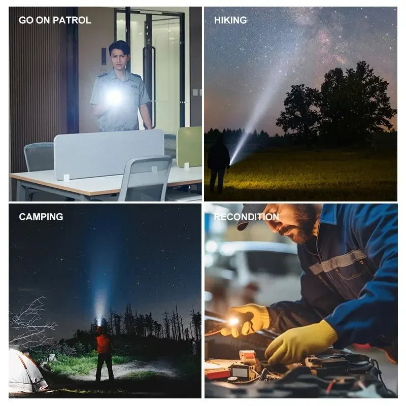 Lampe de poche LED puissante, Rechargeable par USB, batterie au Lithium intégrée, étanche, Zoom, pêche, chasse, Camping, lampe de poche tactique