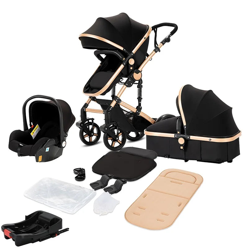 Lightweight baby stroller with aviation-grade frame, 360° swivel wheels, adjustable backrest, removable cushion, and storage basket