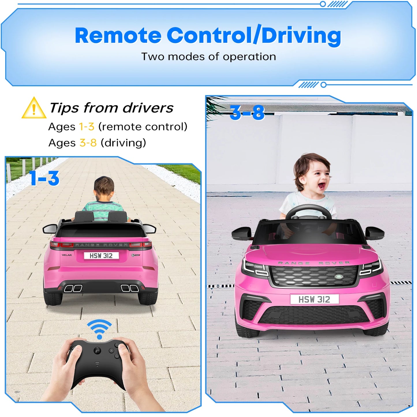 Coche eléctrico para niños, 4 a 8 años, 12V, control remoto para padres, reproductor de MP3, balanceo, nervio, nuevo