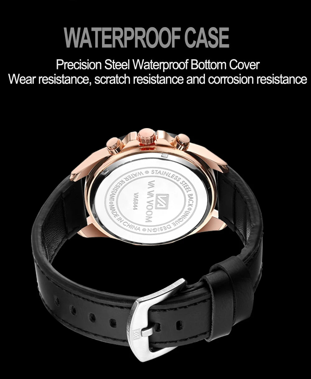 Montre à quartz en cuir pour homme, style sport, grand, décontracté, mode, original, noir, rose, or, calendrier, 46mm