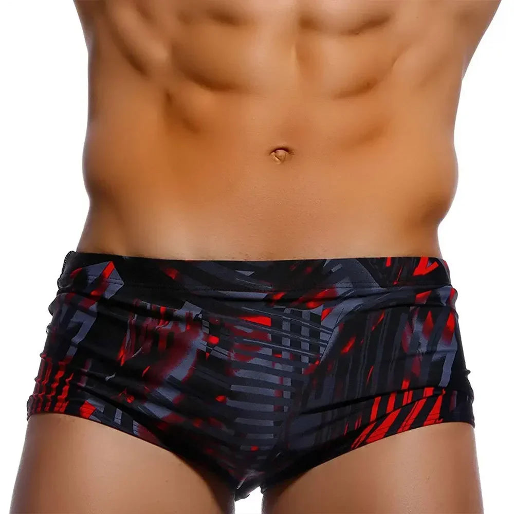 Hommes maillots de bain brésilien coupe traditionnelle maillots de bain bain Bikini Surf Boxer slips conseil Shorts troncs noir et rouge Sunga
