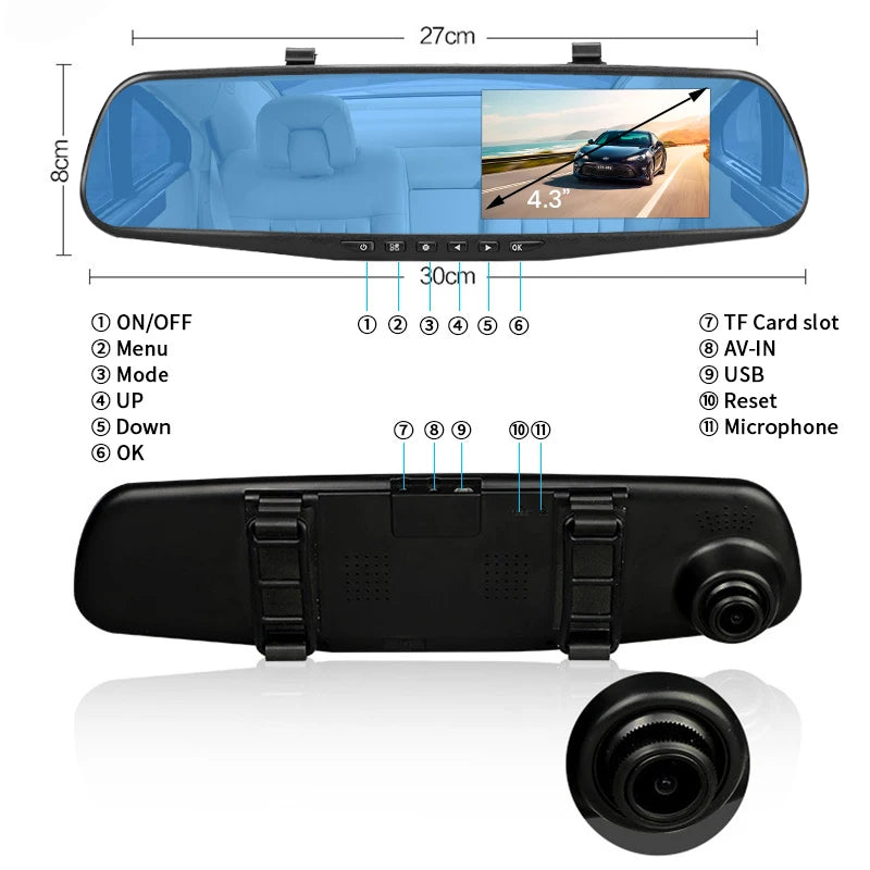 E-ACE Dashcam coche Dvr espejo de 4,3 pulgadas FHD 1080P cámara de doble lente opcional DVR espejo retrovisor Dash cámara grabadora de vídeo automática
