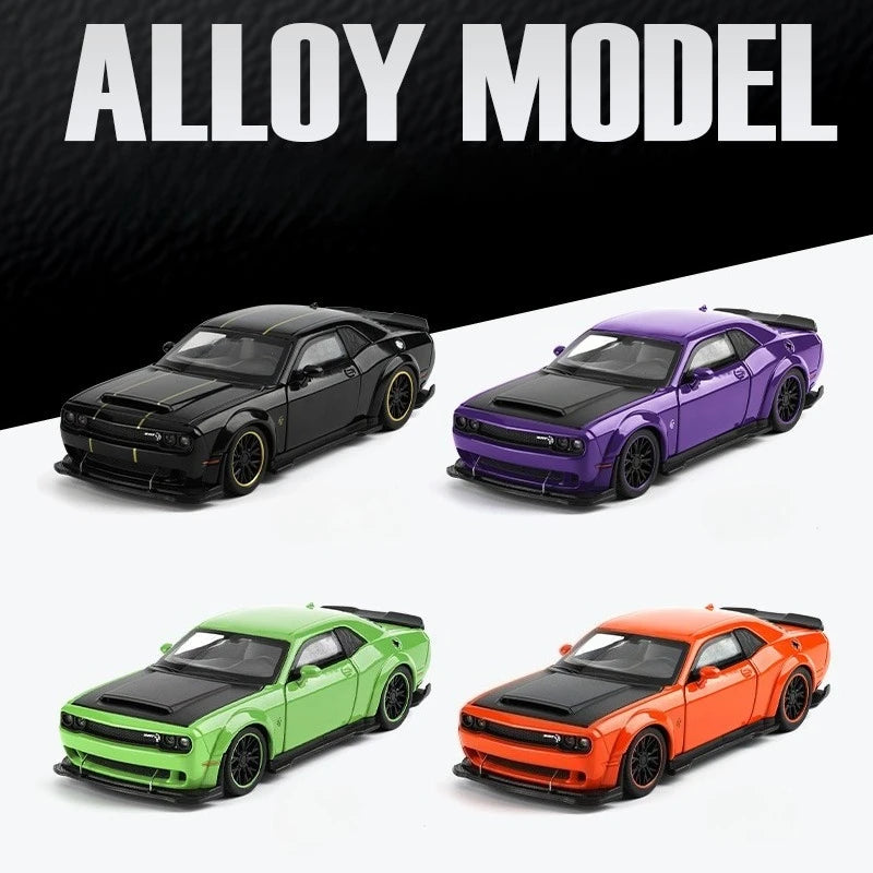 Modelo de coche de aleación Dodge Challenger Hellcat SRT 1:32 con sonido y luz, vehículo de juguete de metal con retrofricción, regalo para niño, colección en miniatura