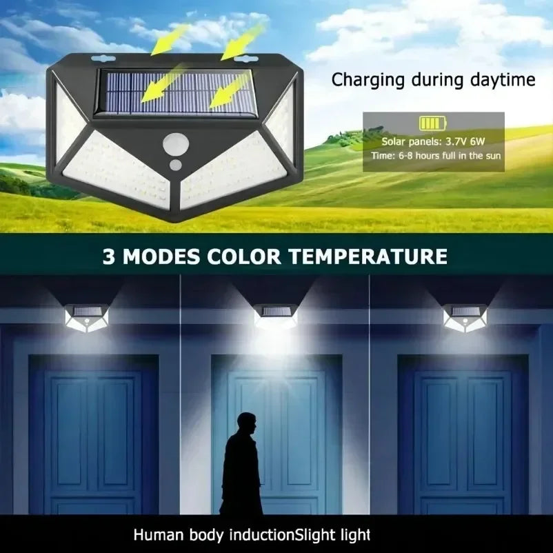 Lámpara solar LED multifuncional con sensor de movimiento, luz solar impermeable, decoración exterior para jardín, 62 focos