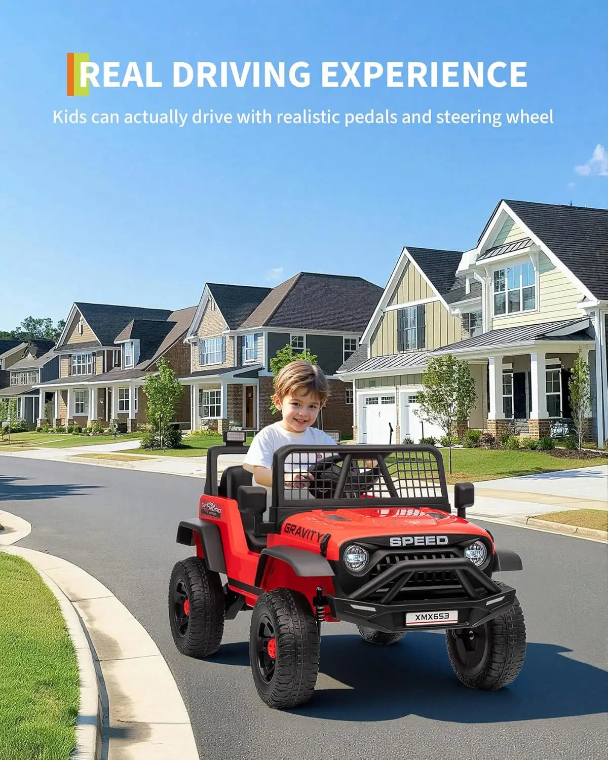 12V Kids Ride-On Truck with Remote Control, 3 Speeds, Emergency Brake, LED Lights, Music and Horn, Electric Car for Kids
