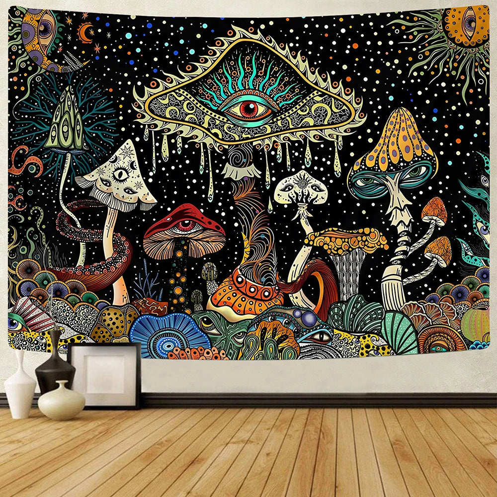 1 Pc Psychedelic Eye Mushroom Tapestry Peacock Sea Tapestry Bohemian Abstract Ocean Tapestry Wall Hanging for