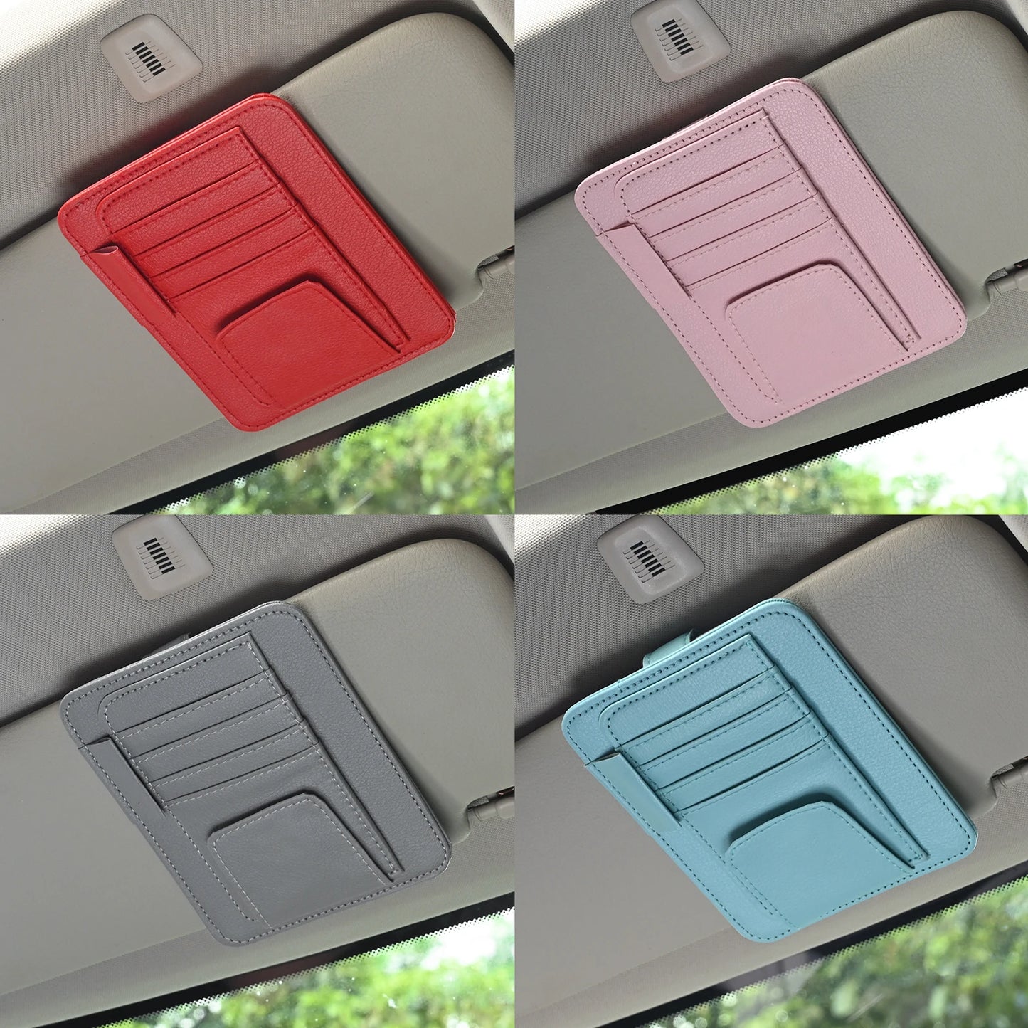 Organizador de visera para coche, bolsa multi-bolsillo, tarjetero, gafas, soporte de almacenamiento, resistente a los arañazos, soporte de visera automático para interior de coche
