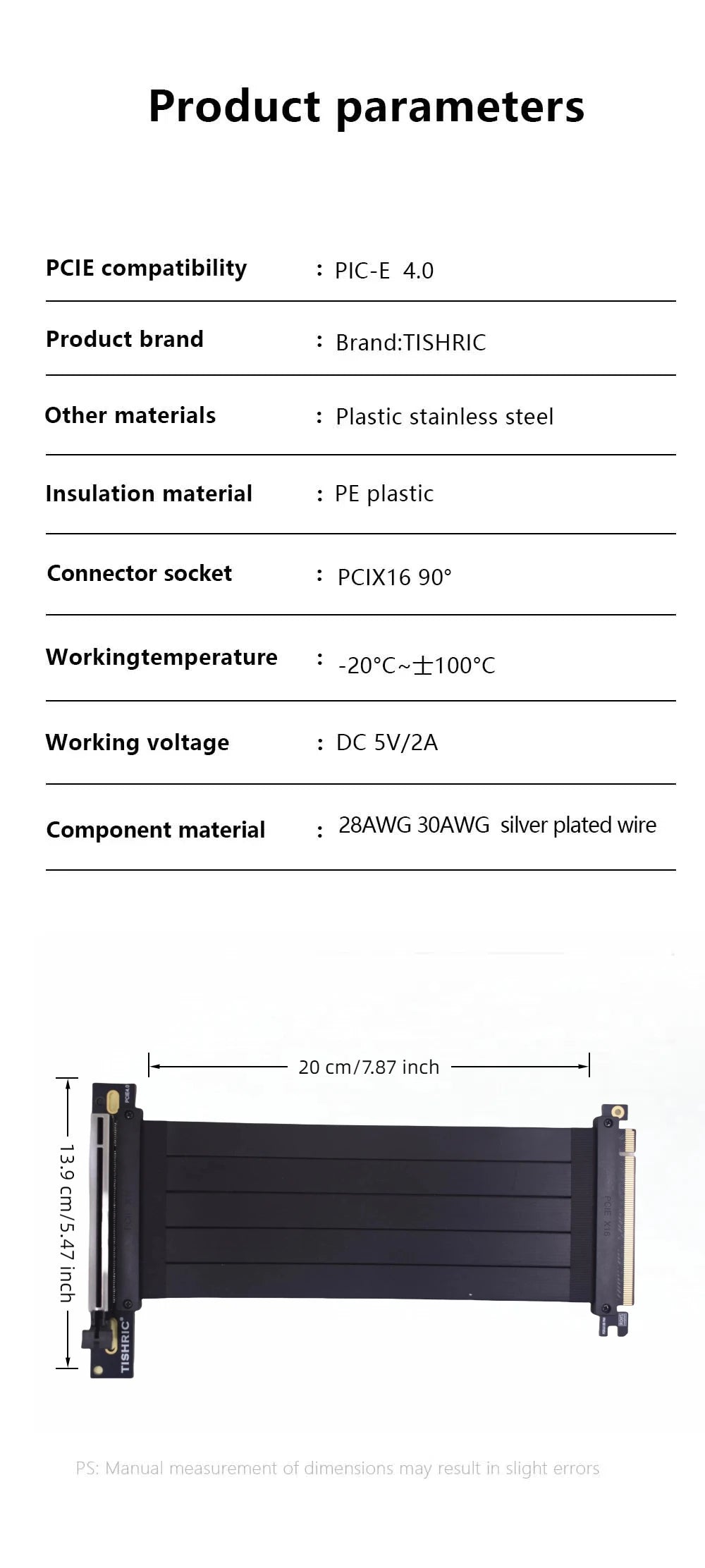 Câble Riser PCI-E 4.0/5.0 X16 TISHRIC pour Carte Graphique, Blindage EMI, Extension Flexible Express Gen 4 pour GPU