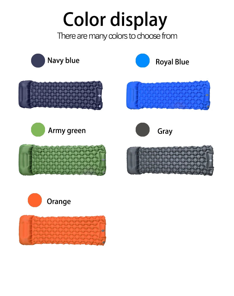 Matelas gonflable de camping en plein air, coussin de couchage avec oreillers, polymères d'air ultralégers, pompe de gonflage intégrée, randonnée