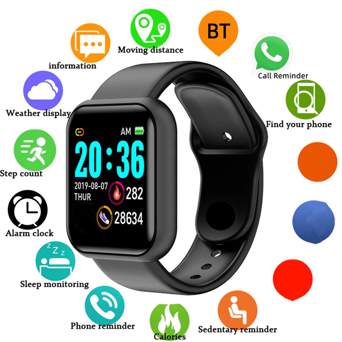 Smartwatch Fitness Message Anniversaire — Moniteur Bracelet Android iOS