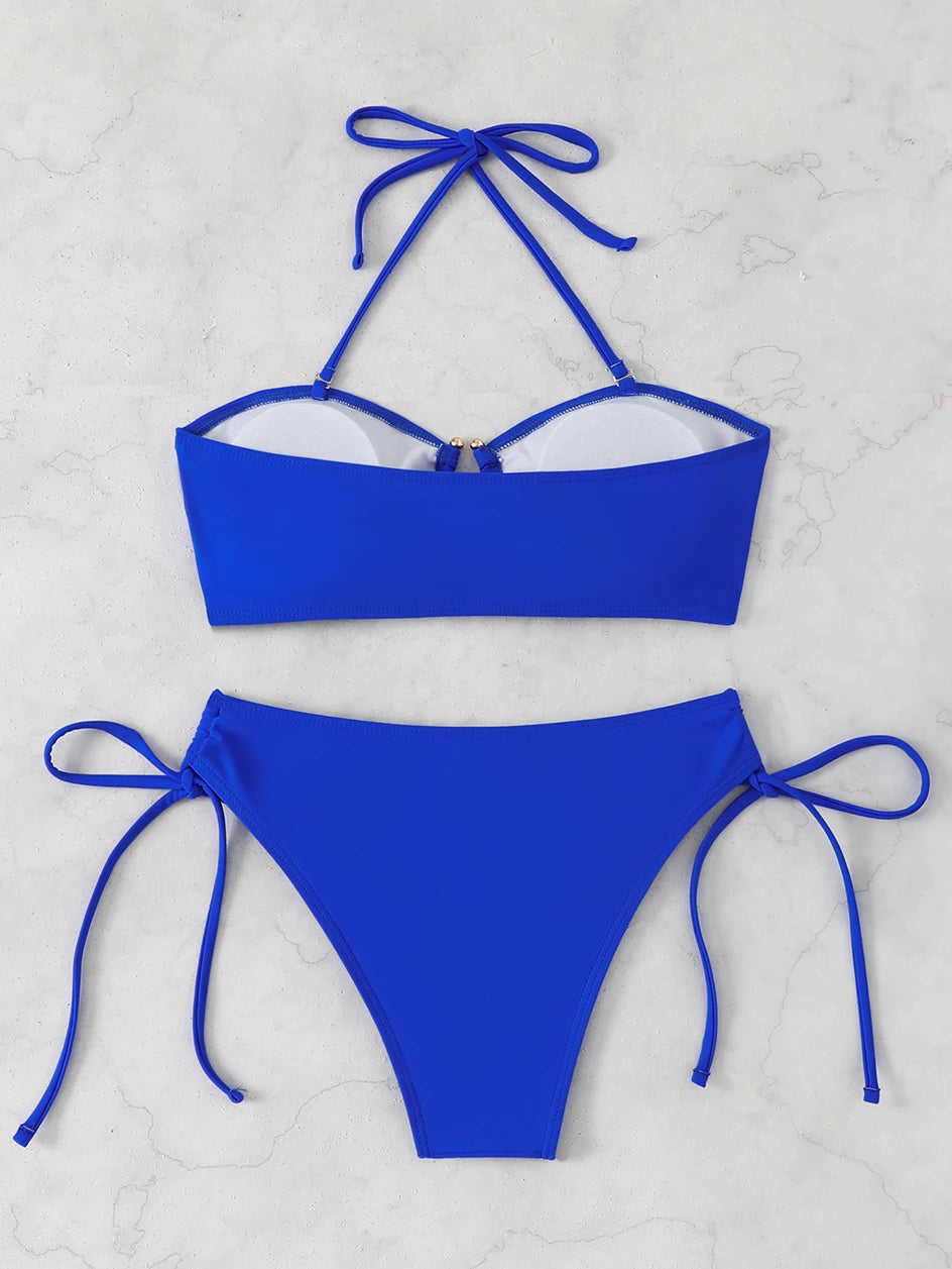 Maillot de bain bikini taille haute pour femme 2026, maillots de bain noués, maillots de bain femme, bandeau push-up, ensembles de bikinis, vêtements de plage brésiliens