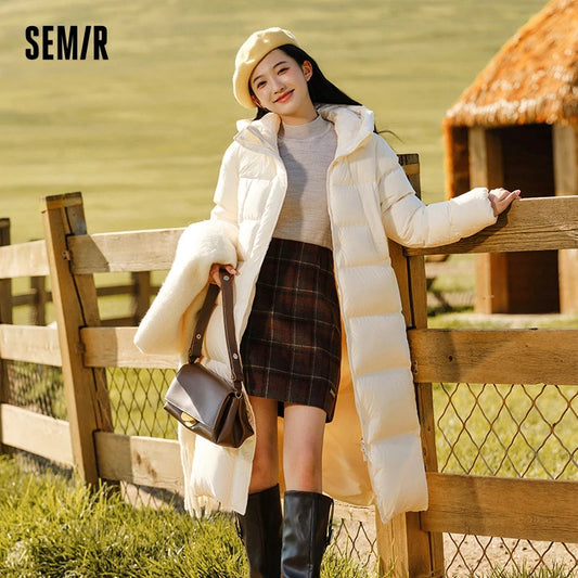 Semir women's long waterproof down jacket, new winter 2025 collection, loose hooded coat, simple women's down jacket