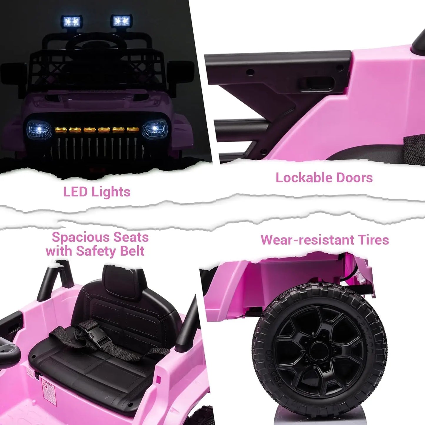 Voiture Enfants 12V Télécommande 3 Vitesses — Lumières LED Musique Port USB Batterie