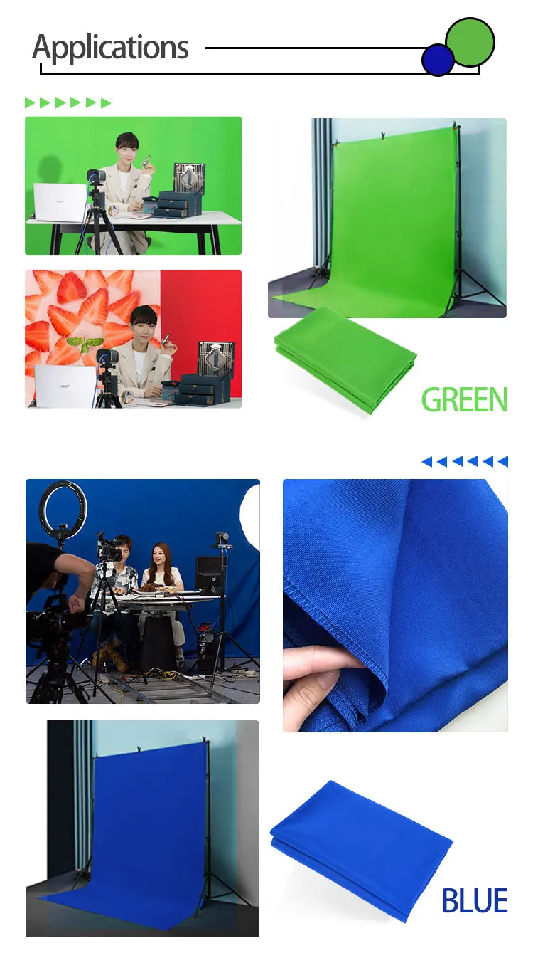 Fond de Photographie Mousseline Chromakey — Écran Vert, Blanc, Noir ou Gris Studio