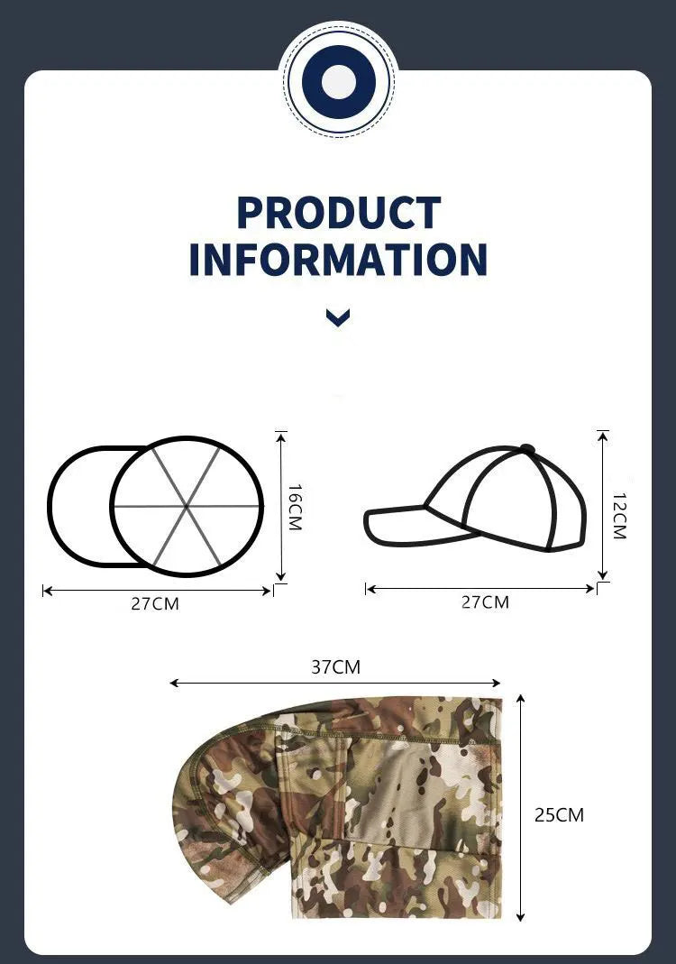 Casquette de baseball tactique camouflage, pour la pêche en plein air, la randonnée, la chasse, les sports, protection solaire, respirante, camouflage, cagoule, demi-masque de ski