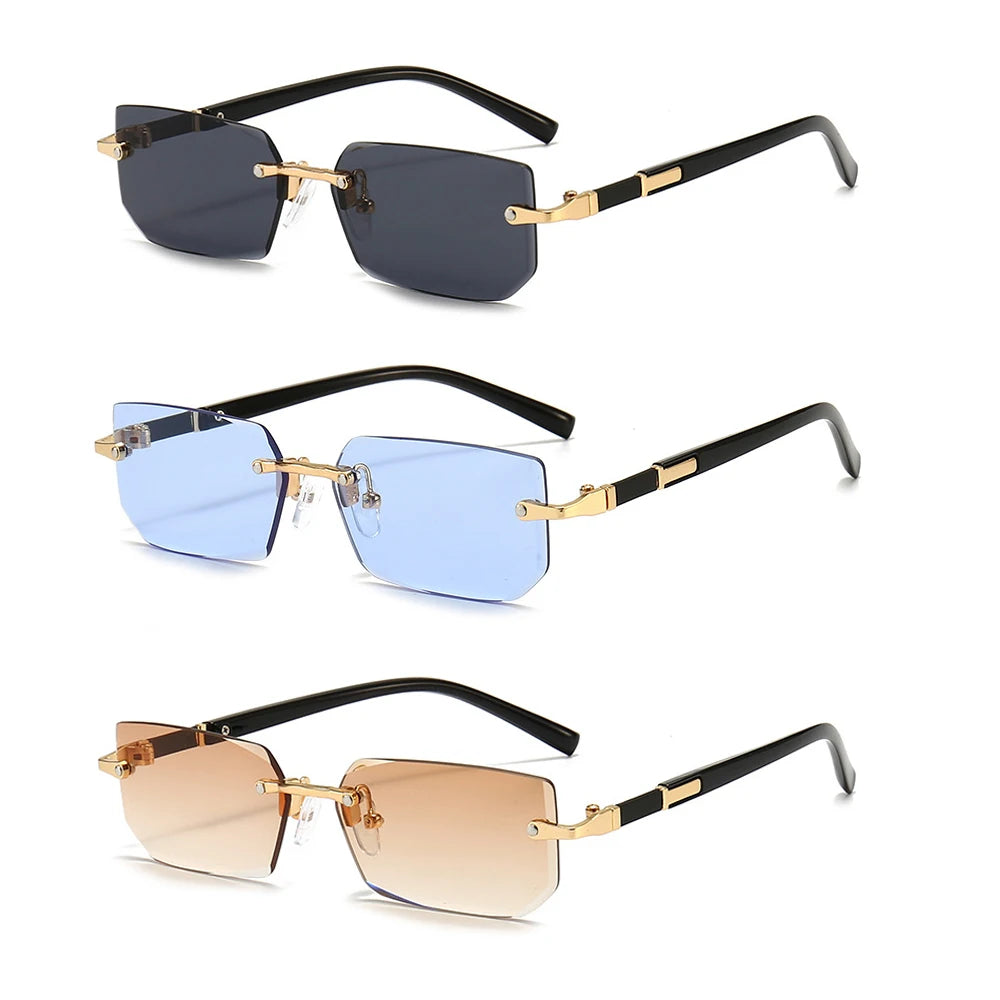 Rimless Rectangular Sunglasses for Men and Women, Popular Shades, Small Square Sunglasses, Summer Travel Fashion