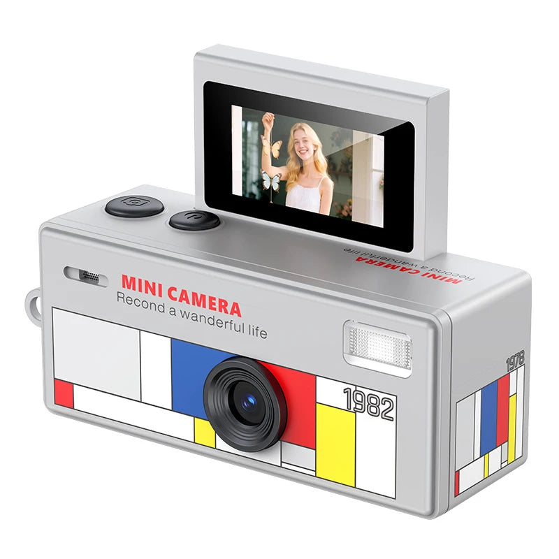 Minicámara digital CCD retro con flash, pantalla giratoria de 1080P, pequeña videocámara con forma de llavero para regalos