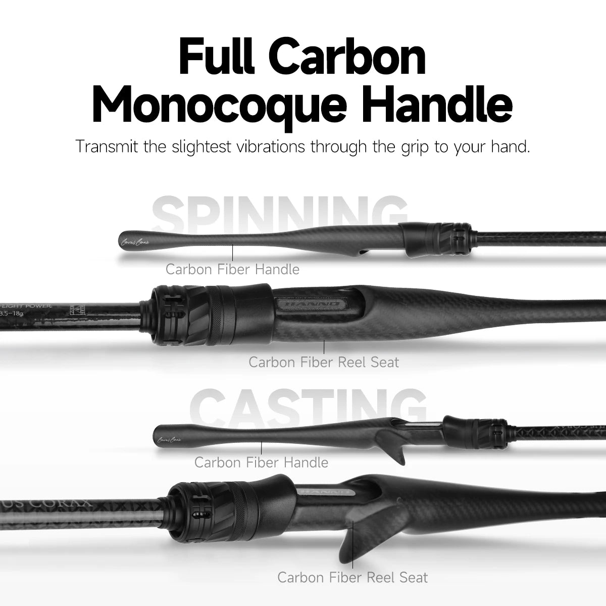 HANDING Canne à pêche monocoque avec poignée entièrement en carbone CORVUS CORAX Toray 40 + 36 tonnes, anneaux de guidage FUJI ALCONITE et SiC en Fiber de carbone